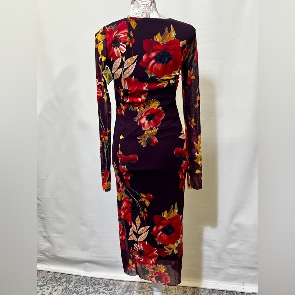 FUZZI Dark burgundy floral stretch midi dress size S/M.‎ - Picture 10 of 14